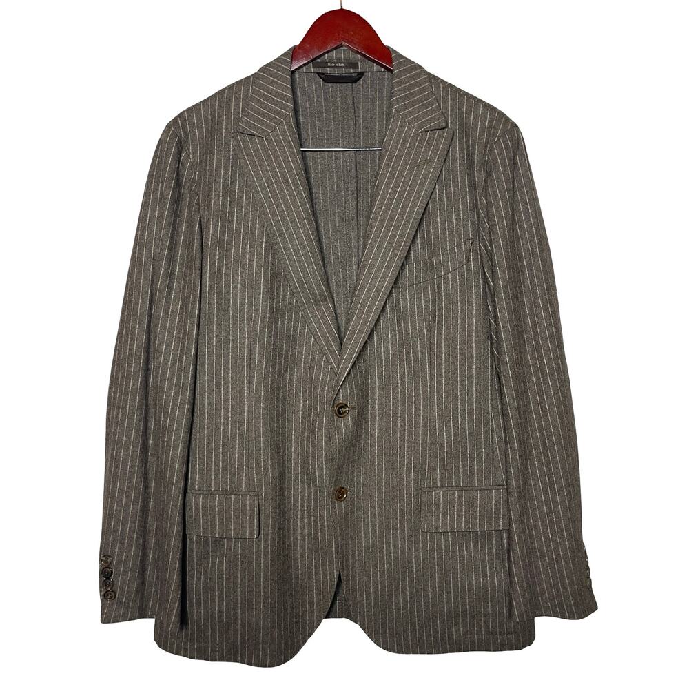Ermenegildo Zegna Flannel WOOL CASHMERE Brown Strip Blazer Light Jacket 52 US 42